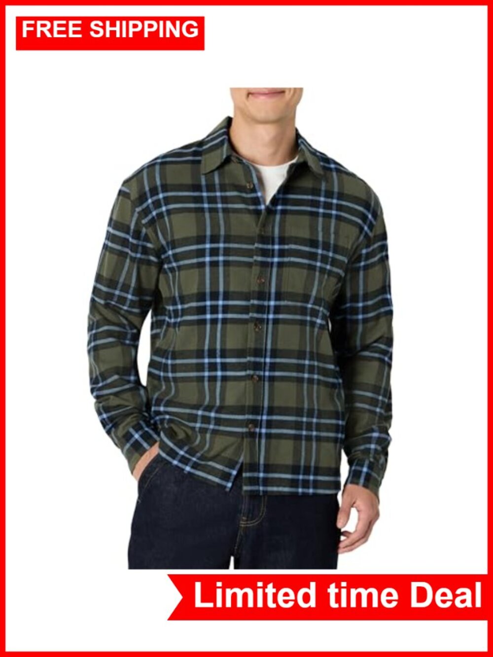 Men's Relaxed-Fit Long-Sleeve Brushed Cotton Flannel Shirt Button Down Plaid